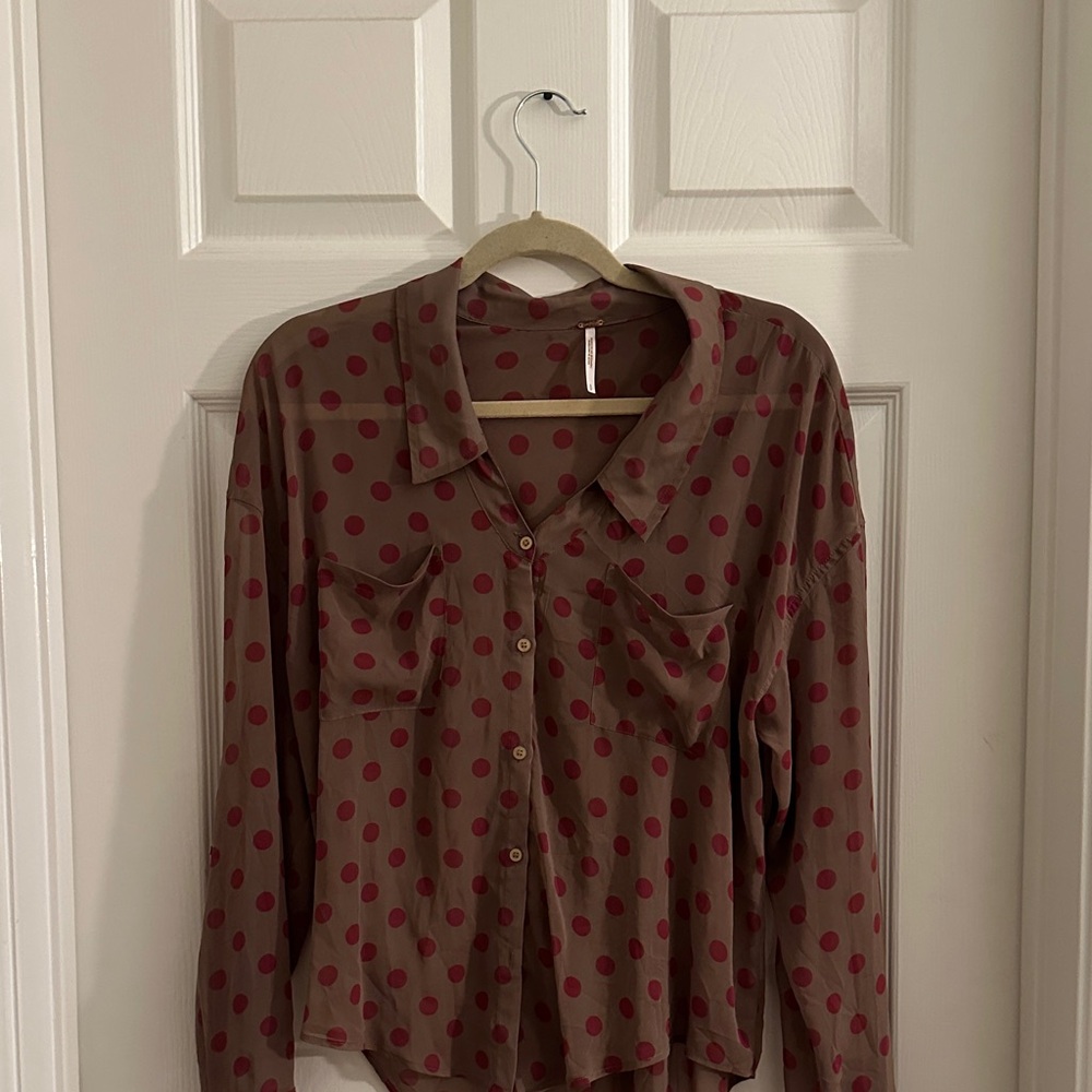 Free people Polka Dot Button-Up Blouse - Red and Brown